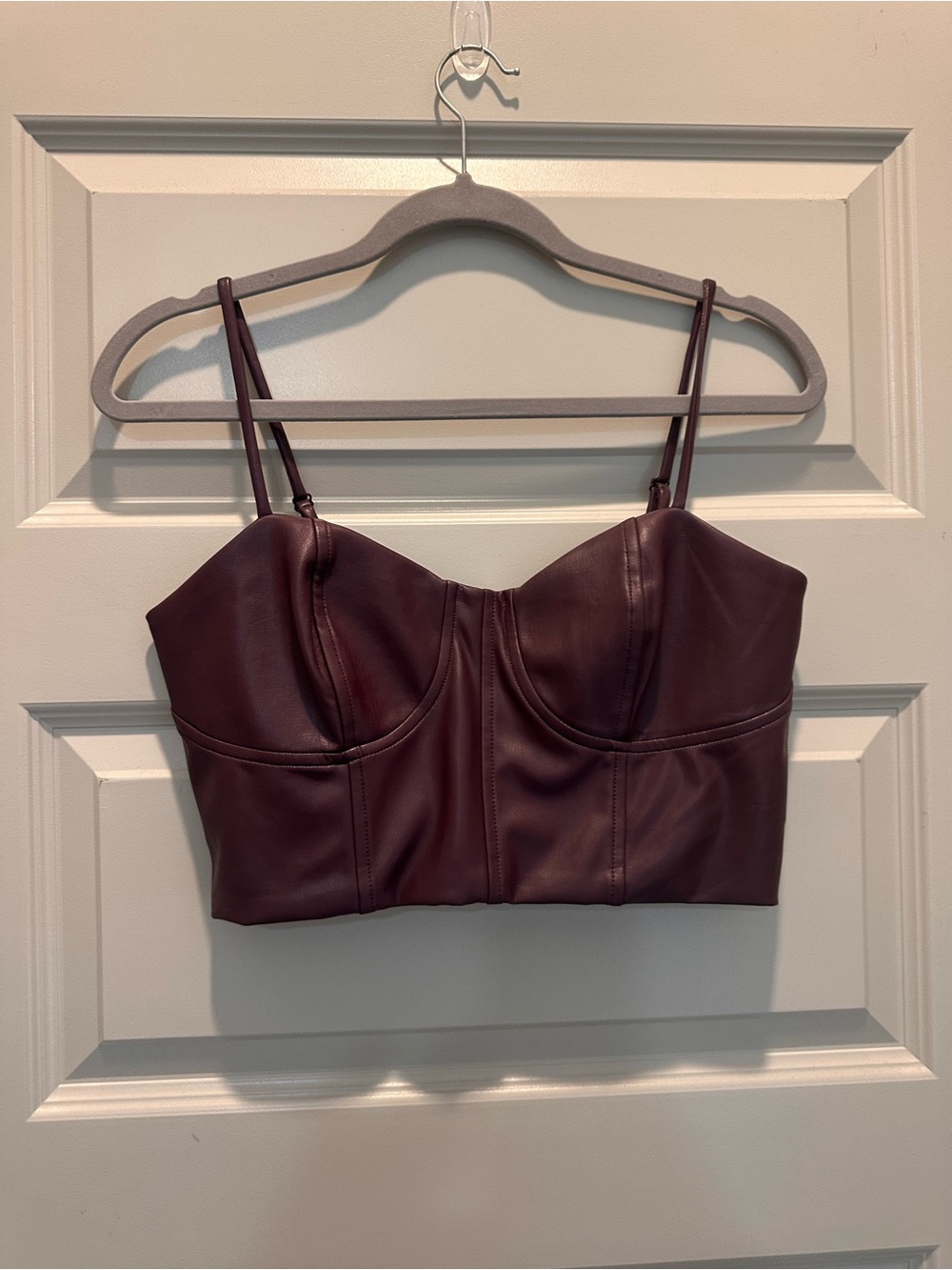 Express Faux Leather Bustier Crop Top - Wine